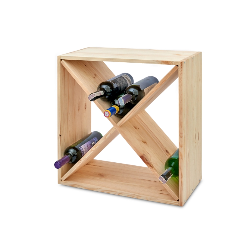 Regał drewniany na wino krzyżak 52x25x52 cm